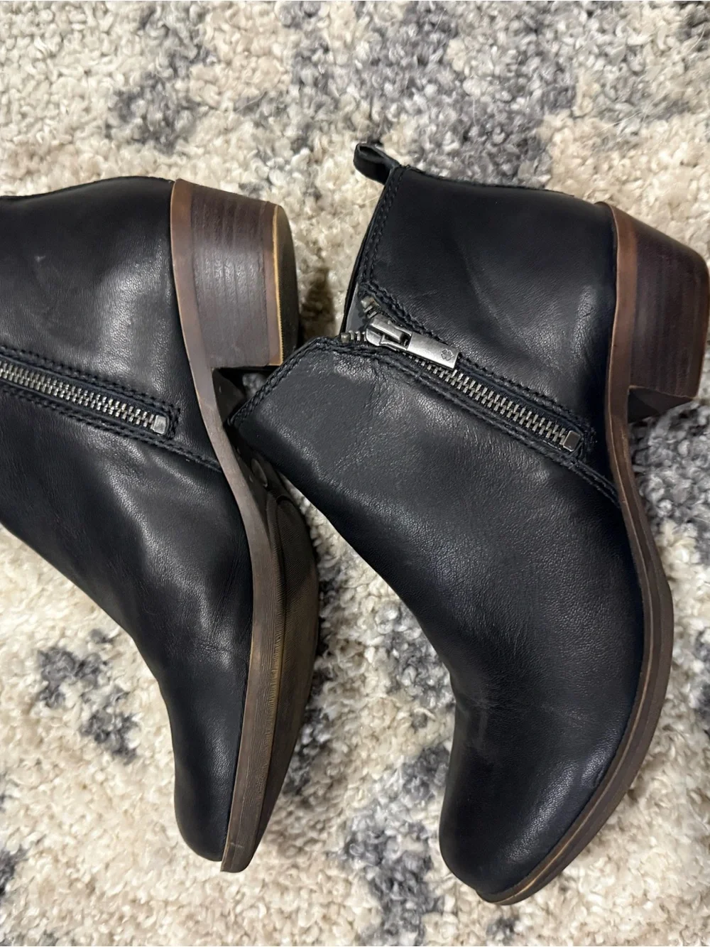 Lucky Brand Black Leather Side-Zip Ankle Boots